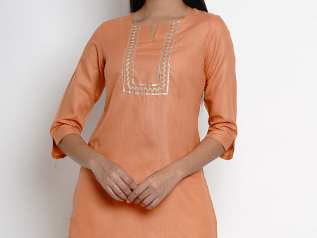 Indian Clothing Wahe-NOOR Women s Orange Tunic With Gota Detailing Online