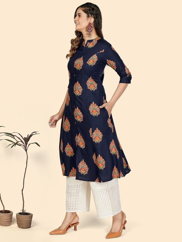 NOZ2TOZ Women Dark Blue Rayon Kurta (1pc) Fashion