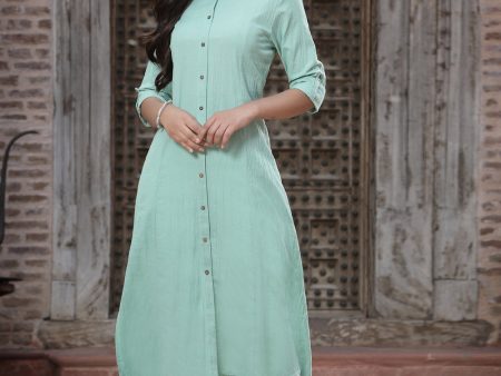 Juniper Women`s Green Cotton Flex Solid A-Line Kurta Fashion