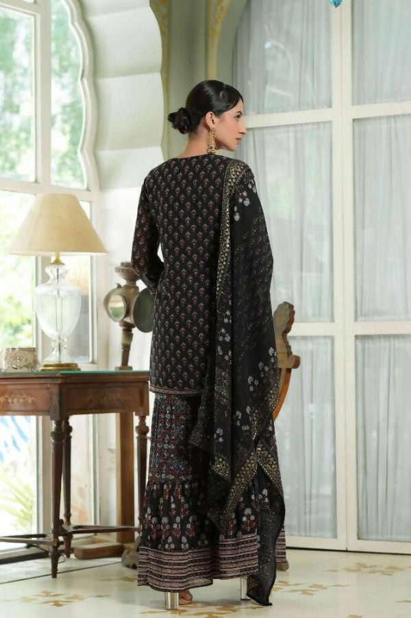 Juniper Black Georgette Festive Floral Print Straight Tunic-Sharara For Women For Discount