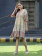 Juniper Beige Cambric Festive Embroidered Tiered Short Dress For Women Fashion