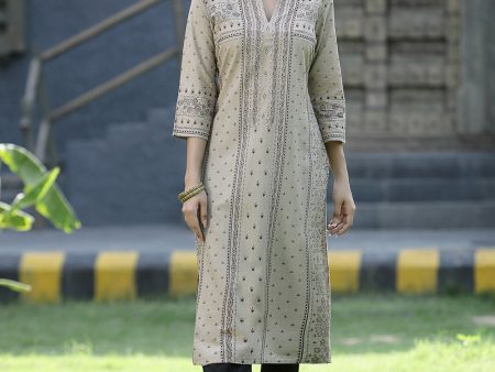 Juniper Beige Rayon Festive Placement Print Straight Kurta For Women Supply