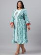 Juniper Women`s Sky Blue Rayon Festive Wear Embroidered & Printed Flared Dress Fashion