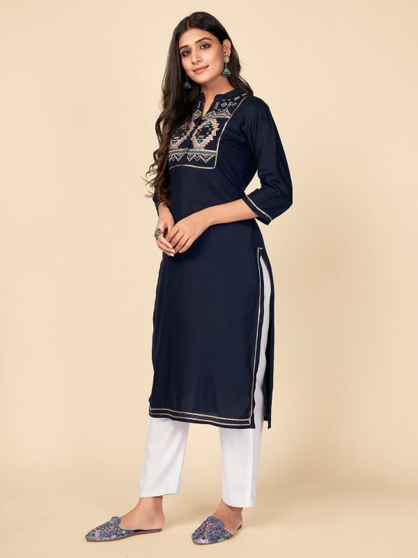 NOZ2TOZ Women Navy Blue Rayon Kurta (1pc) Online