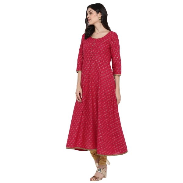 NOZ2TOZ Women s Red Cotton Printed Anarkali Kurti With Block Print (1 Pc) Hot on Sale