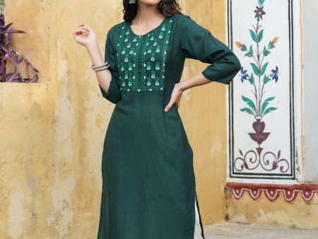 Juniper Green Rayon Festive Wear Embroidered Straight Kurta Online now