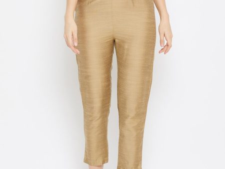 Wahe-NOOR Women s Brown Solid Poly Silk Trouser Cheap