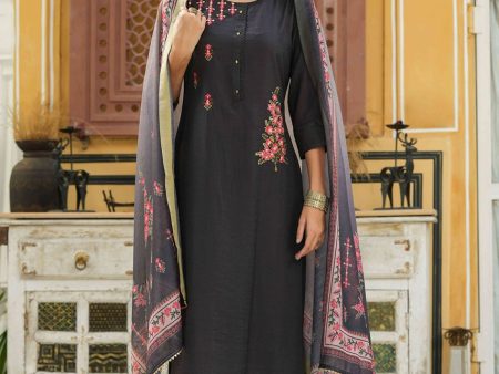 Juniper Dark Grey Mono Viscose Festive Wear Embroidered Straight Kurta Palazzo Dupatta Set Online Hot Sale