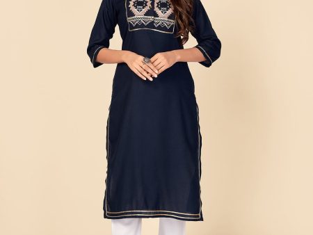 NOZ2TOZ Women Navy Blue Rayon Kurta (1pc) Online