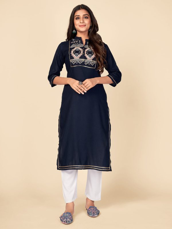 NOZ2TOZ Women Navy Blue Rayon Kurta (1pc) Online