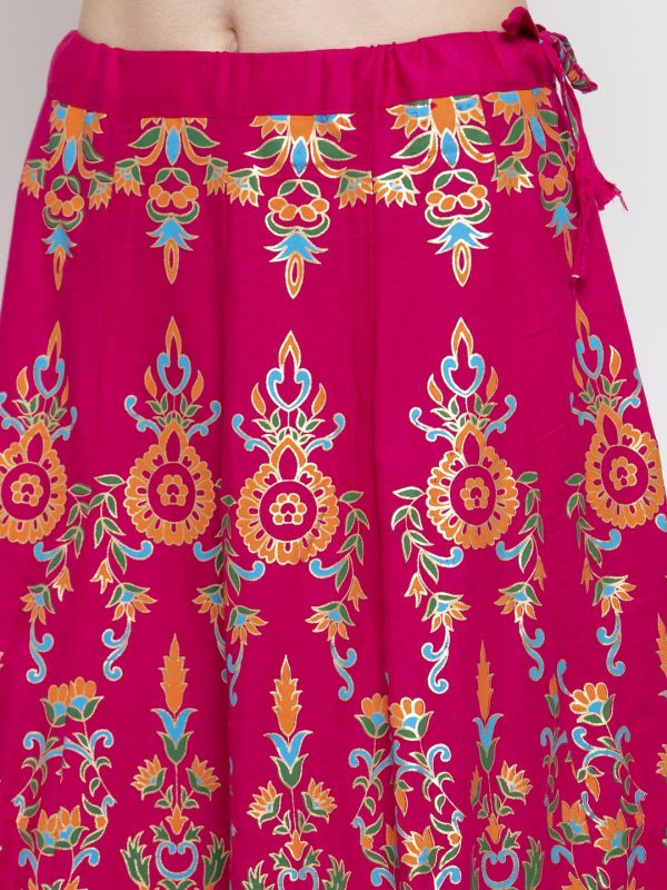 Wahe-NOOR Women s Magenta Printed Flared Rayon Maxi Skirt Discount