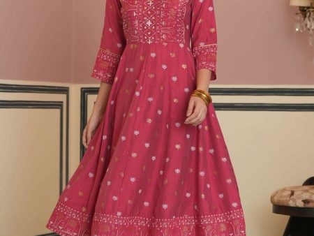 Juniper Fuchsia Rayon Festive Handwork Sequence Anarkali Kurta For Women Sale