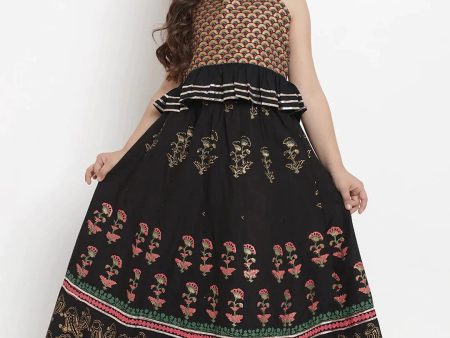 NOZ2TOZ Black & Gold Printed Lehenga & Blouse Set For Girls Cheap