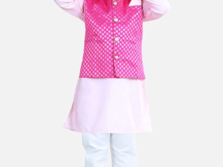 NOZ2TOZ Baby Pink Color Attached Jacquard Jacket Kurta Pajama For Boys For Cheap