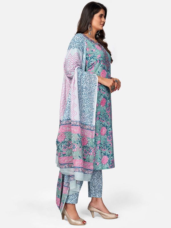 NOZ2TOZ Women Turquoise Blue Kurta With Pant & Dupatta (3pcs set) on Sale