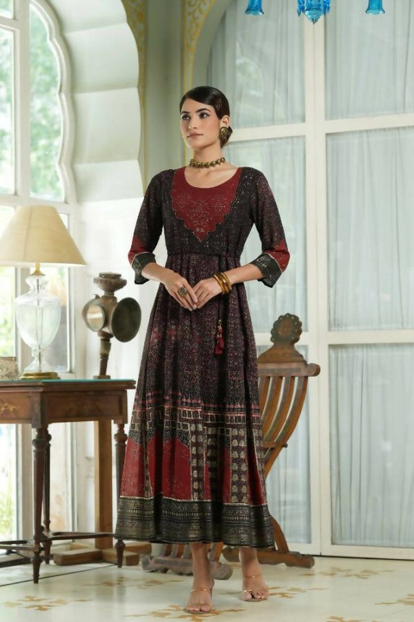 Juniper Black Georgette Festive Printed Anarkali Flared Anarkali Kurta For Women Sale