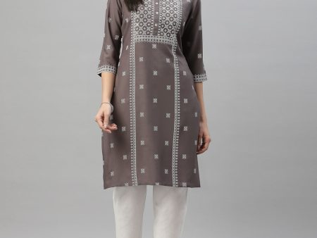 Juniper Grey Rayon Festive Placement Print Straight Kurta For Women Supply