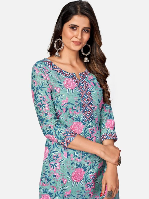 NOZ2TOZ Women Turquoise Blue Kurta With Pant & Dupatta (3pcs set) on Sale