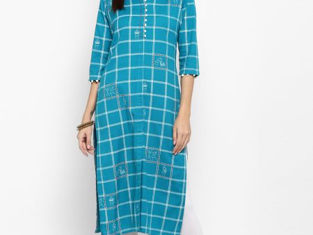 NOZ2TOZ Women Sky Blue Cotton Kurta (1Pc) Sale