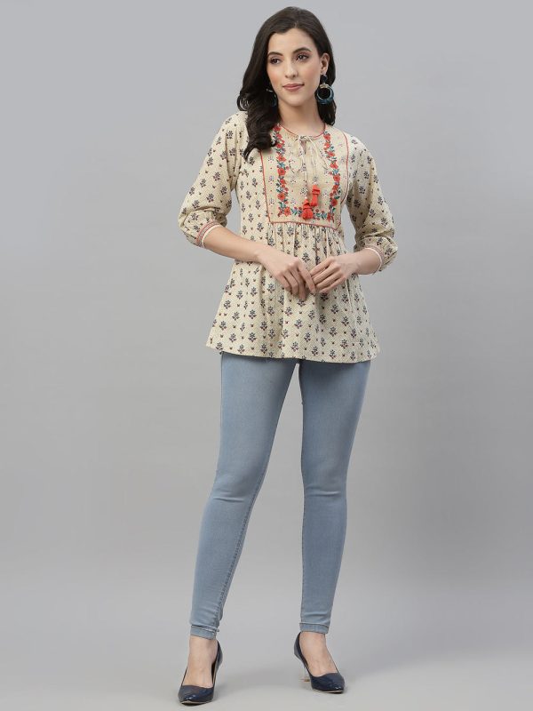 Juniper Beige Cambric Casual Wear Printed A-Line Tunic Online Sale