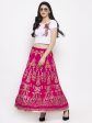 Wahe-NOOR Women s Magenta Printed Flared Rayon Maxi Skirt Discount