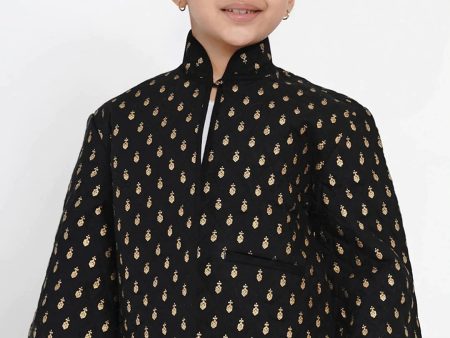 NOZ2TOZ Black & Gold Self Design Tailored Jacket Top For Girls Online now