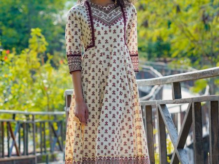 Juniper Women s Cream Cambric Printed Anarkali Dress For Cheap