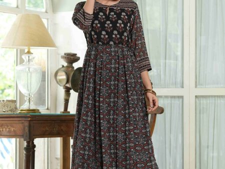 Juniper Black Georgette Festive Printed Anarkali Flared Anarkali Kurta For Women Online Hot Sale