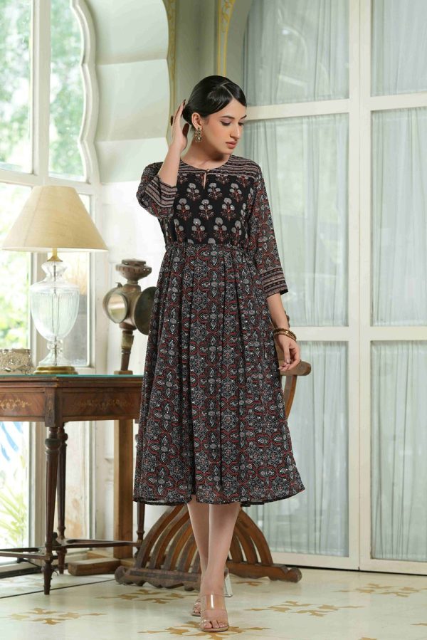 Juniper Black Georgette Festive Printed Anarkali Flared Anarkali Kurta For Women Online Hot Sale