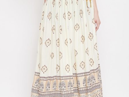 Wahe-NOOR Women s Cream Flared Printed Maxi Skirt on Sale