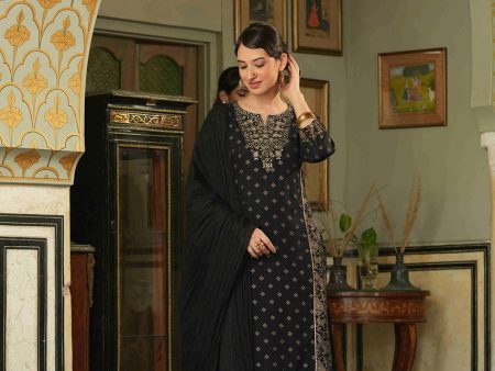 Juniper Black Rayon Festive Embroidered Straight Skd For Women For Sale