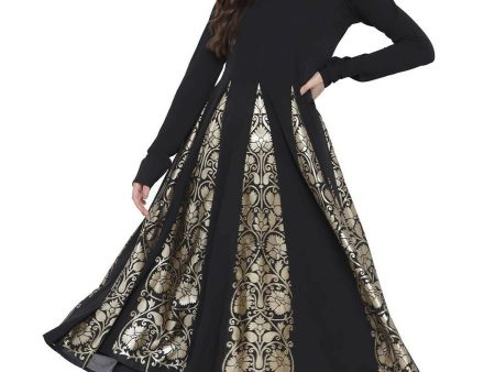 Ahalyaa Black Crepe Foil Printed Anarkali Kurta For Discount