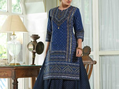 Juniper Indigo Chanderi Festive Printed Flared Kurta For Women Fashion