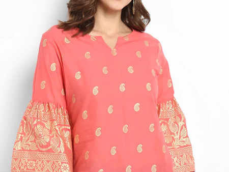 Wahe-NOOR Women s Peach-Coloured Printed Top Cheap