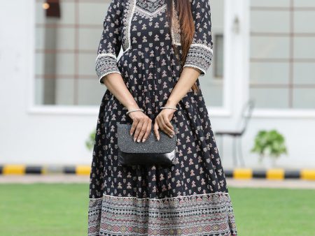 Juniper Women s Black Cambric Printed Anarkali Dress on Sale