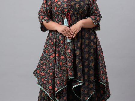 Juniper Women`s Black Cambric Festive Wear Printed Asymmetric Clothing Set Online now