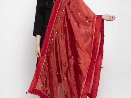 Wahe-NOOR Women s Red Polka Dots Poly Silk Dupatta Fashion