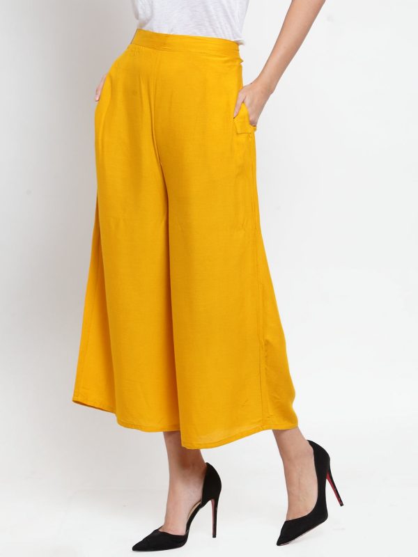 Wahe-NOOR Women s Mustard Solid Rayon Culottes on Sale