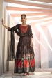 Juniper Black Dull Satin Festive Printed Crop Choli-Skirt Dupatta For Women Online Sale