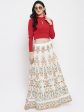 Wahe-NOOR Women s Cream Printed Flared Rayon Maxi Skirt on Sale