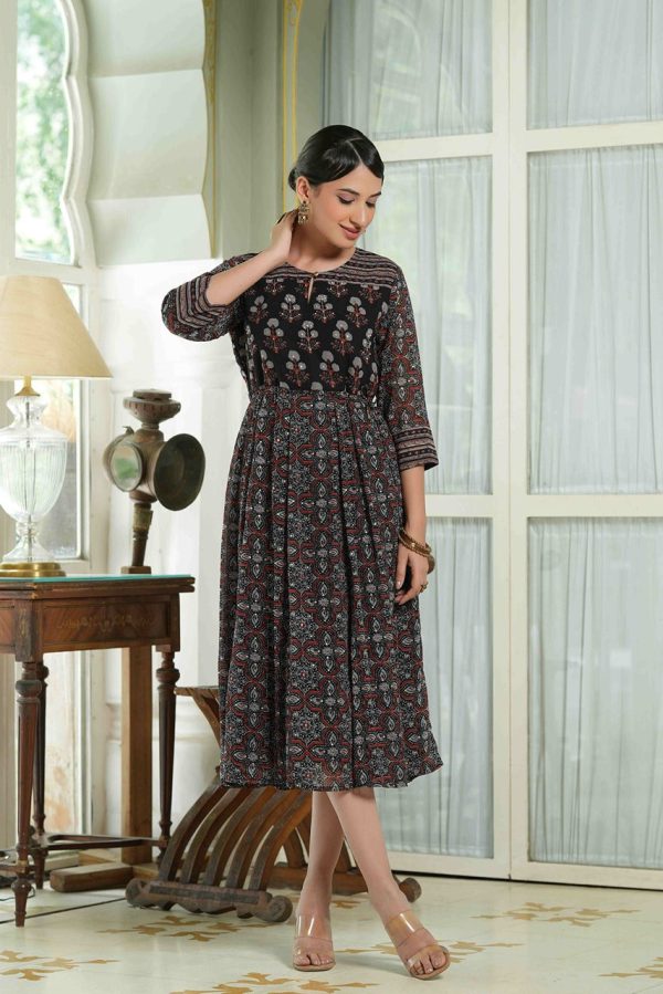 Juniper Black Georgette Festive Printed Anarkali Flared Anarkali Kurta For Women Online Hot Sale