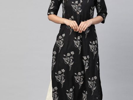 Juniper Women s Black Rayon Slub Bandhani Straight Kurta For Sale