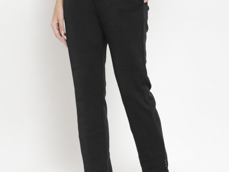 Wahe-NOOR Women s Black Woolen Pencil Pant For Discount