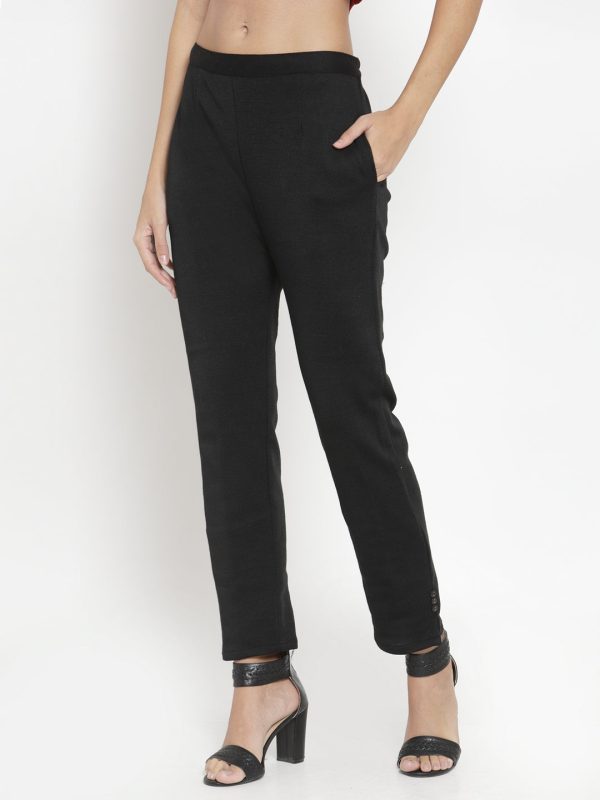 Wahe-NOOR Women s Black Woolen Pencil Pant For Discount