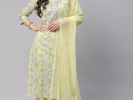 NOZ2TOZ Women s Yellow Cotton Straight Kurta Pant Set With Dupatta For Sale