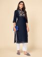 NOZ2TOZ Women Navy Blue Rayon Kurta (1pc) Online