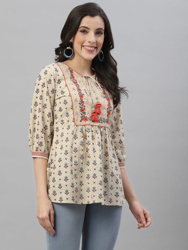 Juniper Beige Cambric Casual Wear Printed A-Line Tunic Online Sale