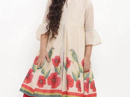 NOZ2TOZ Beige Printed Kurta & Palazzo Set For Girls Online Hot Sale