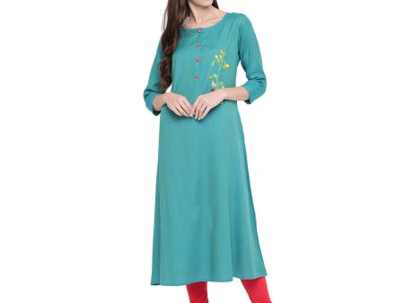 NOZ2TOZ Women Sky Blue Rayon Kurta (1Pc) on Sale