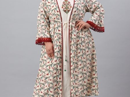 Juniper Women`s Ivory Rayon Festive Wear Embroidered & Printed Flared Dress Online Sale